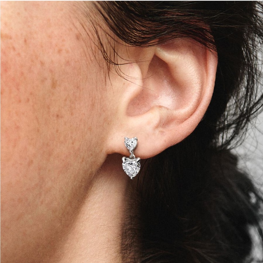Pandora Sterling Silver Zirconia Heart Drop Earrings